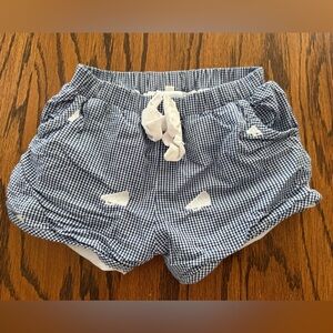 Baby Girl Blue Gingham Lined Cotton Shorts Embroidered Cheer Megaphone 3T